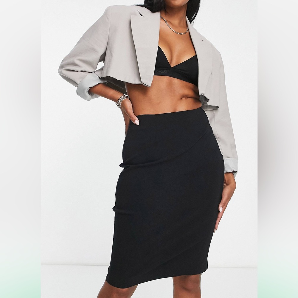 ASOS DESIGN Hourglass high waisted bengaline skirt in black
